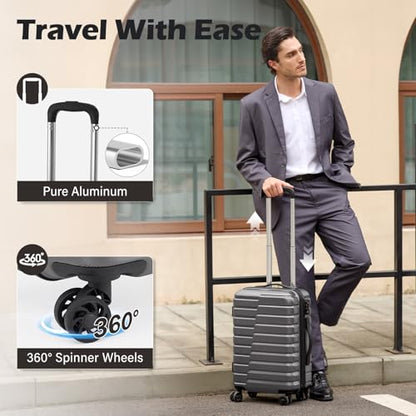 Coolife Luggage Sets, 3 Piece Hard Shell Suitcase Set with Spinner Wheels, Expandable Large Checked Luggage, Lightweight Rolling Carry On with TSA Lock Gray - color: gray, size: 3 Piece Set (20in/24in/28in)