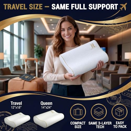 Royal Therapy Travel Memory Foam Cervical Pillow – Contour Pillow for Neck and Shoulder Pain - size: Travel 18 x 12 x 5"