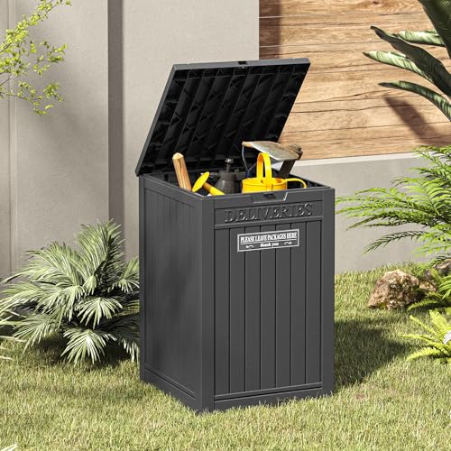 LHBGO Package Delivery Box for Outside, 48 Gallon Storage with Lockable Secure, Large Resin Outdoor Package Drop Container - color: Black