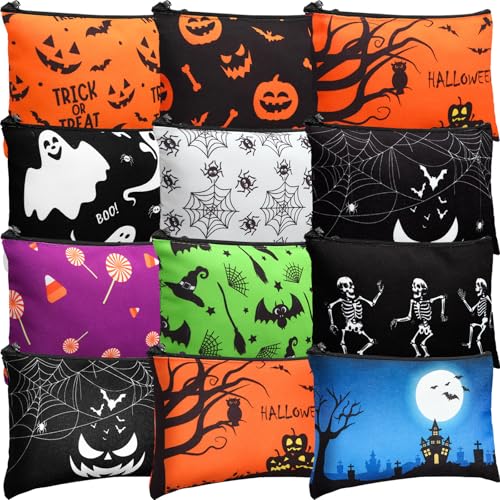 Eccliy 20 Pcs Halloween Makeup Bag Scary Ghost Bat Skull Cosmetic Bag Canvas Gifts for Girls Toiletry Pouch with Zipper for Women Team Party - size: 8 x 5 Inch, style: Ghost