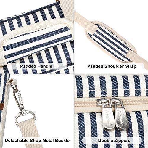 Tirrinia Insulated Wine Gift carrier - 3 Bottle Travel Padded Wine Carry Cooler Tote Bag with Handle and Adjustable Shoulder Strap, Stripe - color: Blue Stripe