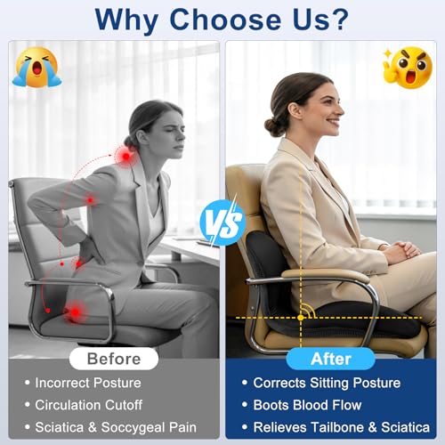 Car Seat Cushion with Lumbar Support Pillow, Memory Foam Office Chair Cushion for Back Pain Sciatica Pain Relief, Ergonomic L-Shaped Seat Cushion for Car Truck Driving Office Chair Home