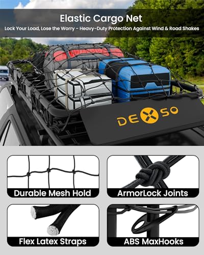 DEXSO 64" x 39" Universal Roof Rack Basket with Cargo Net, 200 Lbs Capacity Rooftop Cargo Carrier Basket with Extension Heavy Duty Luggage Holder Rack for SUVs, Trucks, Vehicles - size: 64" x 39" w/Net