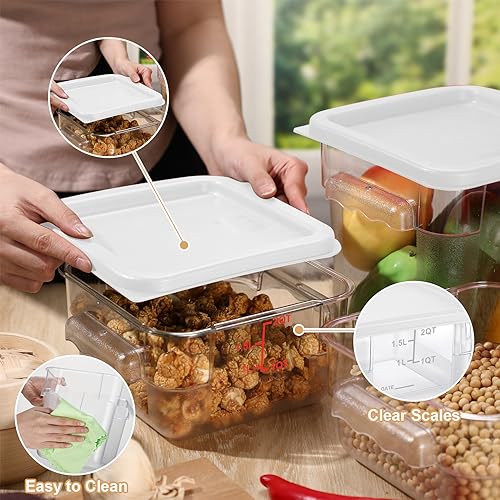 Barydat 4 Pcs Square Food Storage Containers with Lids Measurement Scales, 2qt & 4qt Clear Plastic Stackable Containers for Dough Proofing Baking Kitchen Restaurant and Pantry Organization(White) - color: White