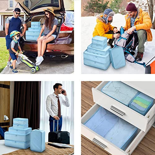 Mossio 6 Set Packing Cubes with Shoe Bag - Lightweight Travel Luggage Suitcase Organizers - color: Sky Blue