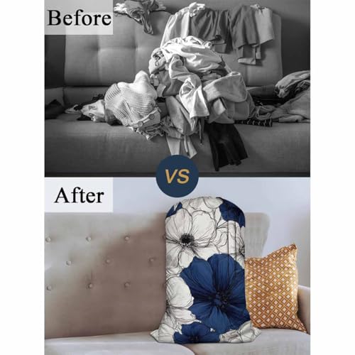 Swono Wild Flower Extra Large Huge Heavy Duty Polyester Laundry Storage Bag with Drawstring, Dark Navy Blue Floral Sketch Washable Travel Dirty Clothes Bag Hamper Liner - color: Wild Flower