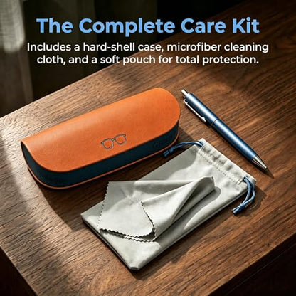 Glasses Case hard shell,3-in-1 Sunglasses Case & Eyeglass Case with Cleaning Cloth & Storage Pouch - color: Dark Orange
