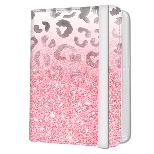Passport Holder for Travel Essentials, Leather RFID Blocking Passport Wallet Cover Case, Cute Passport Book Holders for Women and Men Pink Glitter Leopard - color: Pink Glitter Leopard
