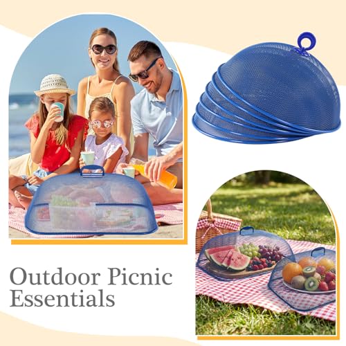 Hicarer 8 Pcs Metal Mesh Screen Food Cover for Outdoors Set Including Extra Large 18.5 in Mesh Food Tents and 11 in Large Dome Picnic Covers to Keep Bugs Away (Blue) - color: Blue