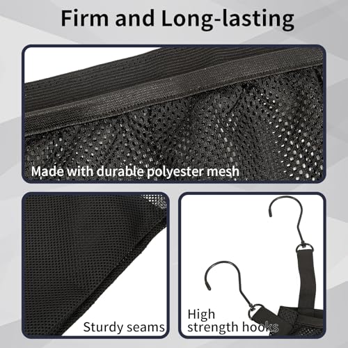 Mesh Side Pouch for Pool Storage Bin,19.7x19.7 in Elastic Hanging Net Mesh Bag,Expandable Organizer Bag with Hooks for Pool, Toy Storage Holder for Pool Accessories,Outdoor Supplies