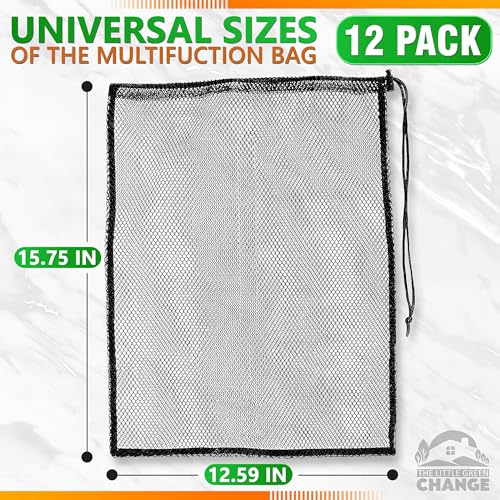 12 PCs Mesh Laundry Bags – 13x15.5 Inch Black Washable Nylon Bags Set – Reusable Mesh Bag for Swimwear, Delicates, Sports Gear, Towels, Travel Use | Lightweight Storage Solution for Daily Needs - style: 12Pcs, Black, M size