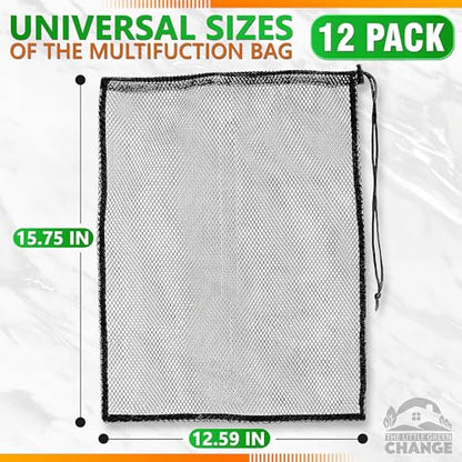 12 PCs Mesh Laundry Bags – 13x15.5 Inch Black Washable Nylon Bags Set – Reusable Mesh Bag for Swimwear, Delicates, Sports Gear, Towels, Travel Use | Lightweight Storage Solution for Daily Needs - style: 12Pcs, Black, M size