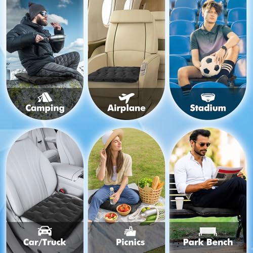 HiiPeak Inflatable Soccer World Cup Seat Cushion, Lightweight Compact Stadium Seat Pad Camping Air Seat Cushion for Gym Football Themed Party AirplaneTravel Backpacking Hiking (Black) - color: Black