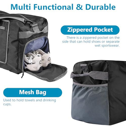60L Duffle Bag with Shoes Compartment - Foldable&Large Capacity Travel Duffel Bags, Lightweight & Water-Resistant Gym Bag - Black - color: 60L-Black