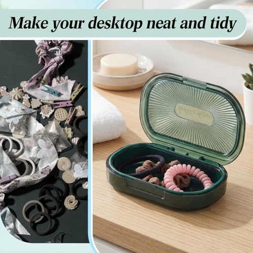 Kigley 4 Pcs Hair Tie Container Small Portable Travel Cotton Swab Holder Dispenser with Lid Plastic Box Storage Containers for Small Items, 3.94 x 2.76 Inch (Green) - color: Green