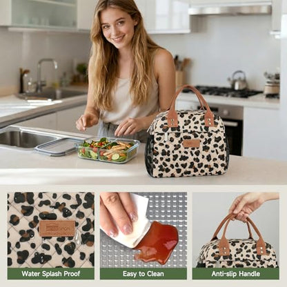 HOMESPON Insulated Lunch Bag for Women Men Adults Lunch Tote with Front Pocket Lunch Box Container Cooler Bag for Work Picnic (Leopard Print) - color: Leopard Print