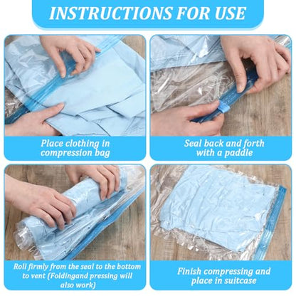 3PCS Compression Bags for Travel Essential, 50x35cm Space Saver Bags, Vacuum Storage Bag No Vacuum and Pump Needed for Clothing Storage, Cruise Accessories, Camping Luggage & Home Organizers