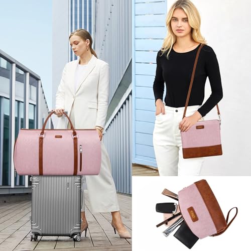 Convertible 2-in-1 Garment Bags for Travel, Carry On Garment Duffle Bag With Shoe Compartment Large Weekender Bag for Women Men Hanging Suitcase Suit Travel Duffel Overnight Bags 4pcs Set - color: Pink