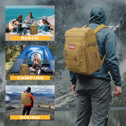 25L Backpack Cooler Keep All Drink Cold for Long Periods of Time Cooler Backpack Insulated Waterproof Portable High Durability Small Cooler Backpack with Compartment for Hiking Camping Beach - color: Brown