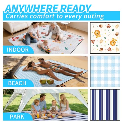sapsisel Picnic Blankets, Waterproof Picnic Blanket for 6-8 Adults, 80''x80'' Extra Large Beach Blanket, Picnic Mat for Camping, Beach, Grass and Park