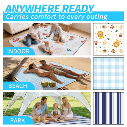 sapsisel Picnic Blankets, Waterproof Picnic Blanket for 6-8 Adults, 80''x80'' Extra Large Beach Blanket, Picnic Mat for Camping, Beach, Grass and Park