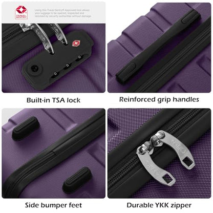 Coolife Luggage 3 Piece Set, Lightweight Durable Hardshell Suitcase set with 360° Spinner Wheels, TSA-approved Lock, Checked Family Travel Luggage sets, 20/24/28 Inch, Purple - color: Purple, size: 20in24in28in