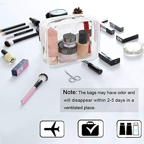 APREUTY Clear Makeup Bags, TSA Approved 6Pcs Cosmetic Makeup Bags Set Clear PVC with Zipper Handle Portable Travel Luggage Pouch Airport Airline Organization (White) - color: White-6PCS (Large+Medium+Small)