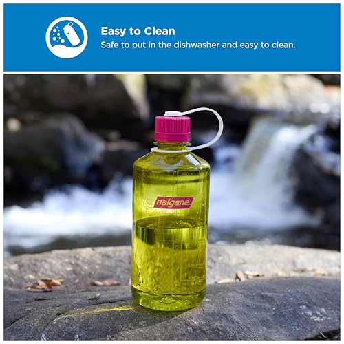 Nalgene 32 oz Narrow Mouth Water Bottle | BPA-Free, Durable & Leak Proof, Lightweight for Hiking & Gym – Thrill & Motion, Endive w/Fuschia Purple - color: Endive w/Fuchsia Purple, size: 32 Ounces