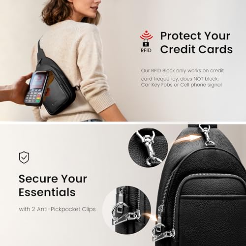 befen Genuine Leather Small Sling Bag for Women Anti-Theft Crossbody Chest Bags Multi-Pockets Fanny Pack with RFID Card Slots - color: Black
