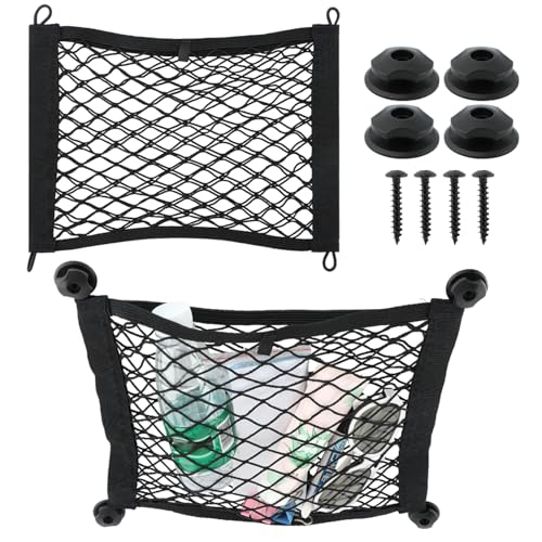 2pcs Universal Small Cargo Net, Elastic Car Organizer Net Pocket RV Netting Pouch Bag, for Trunk RV Boat Storage Mesh Pocket Nets Home Auto Cargo Nets Pockets with Screws(Color:Black)