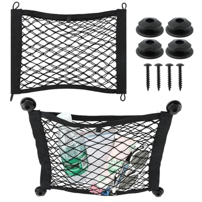 2pcs Universal Small Cargo Net, Elastic Car Organizer Net Pocket RV Netting Pouch Bag, for Trunk RV Boat Storage Mesh Pocket Nets Home Auto Cargo Nets Pockets with Screws(Color:Black)