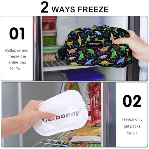 Cerbonny Small Cooler Bag, Freezable Snack Bag, Mini Cooler, Small Insulated Bag For Work, School, Travel, Picnic, Camping & Daily Use - color: Black Dinosaur