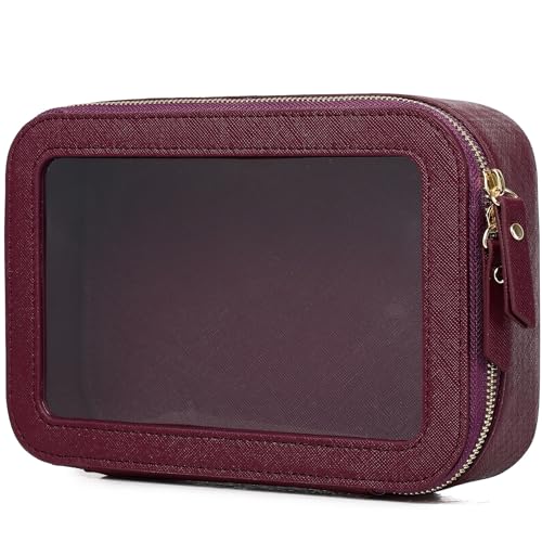 Clear Makeup Bag Small Cosmetic & Toiletry Bag Waterproof Travel Case Women's Pouch Organizer Makeup Bag for Car with Zipper (Burgundy, Small) - color: Burgundy, size: Small-1
