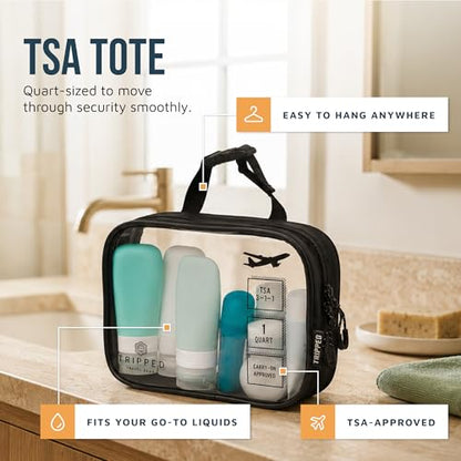 Toiletry Bag Kit 3 Piece Set: Hanging Travel Toiletry Bag + 311 TSA Cosmetic Liquid Bag + Accessory Organizer Pouch - color: Black Ripstop