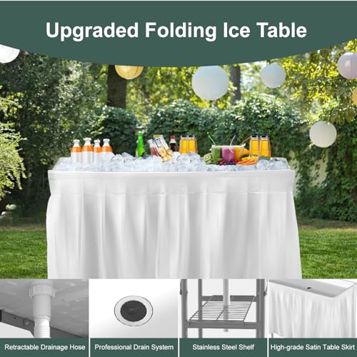 4 Foot Ice Cooler Table, Outdoor Cooler Table with Removable Matching Skirt and Shelf, Folding Ice Tables for Party, BBQ, Camping, Picnic, Fishing Cleaning Tables - style: Fish cleaning ice table