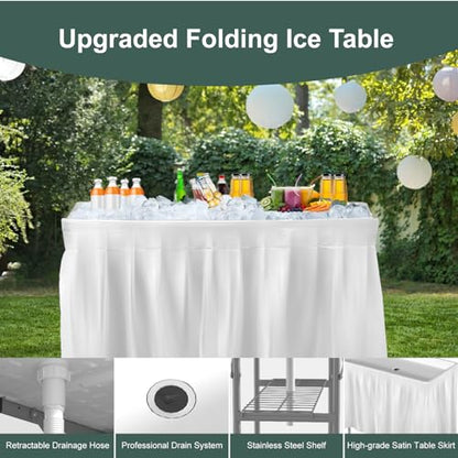 4 Foot Ice Cooler Table, Outdoor Cooler Table with Removable Matching Skirt and Shelf, Folding Ice Tables for Party, BBQ, Camping, Picnic, Fishing Cleaning Tables - style: Fish cleaning ice table