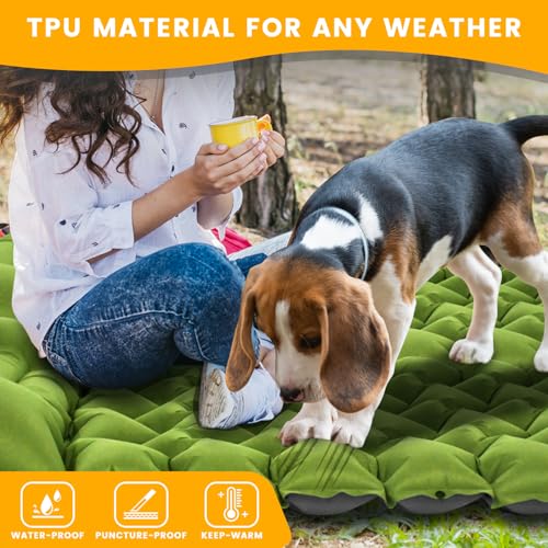 Ultralight Camping Sleeping Pad with Built-in Pillow & Foot Pump, Compact Inflatable Air Mattress for Backpacking, Hiking, Tent, Travel Camp & Outdoor Adventures - color: Green+grey