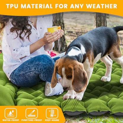 Ultralight Camping Sleeping Pad with Built-in Pillow & Foot Pump, Compact Inflatable Air Mattress for Backpacking, Hiking, Tent, Travel Camp & Outdoor Adventures - color: Green+grey