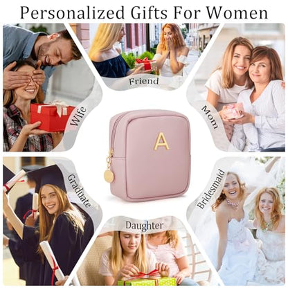Personalized Birthday Gifts for Women - Initial Makeup Bag Set Travel Toiletry Bag Cosmetic Bags Soft Waterproof PU Leather Makeup Pouch Travel Essentials (A, 1pc Pink) - size: 1pc Pink, style: A