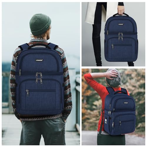 Cooler Backpack,Insulated Backpack Cooler Leakproof Double Deck Cooler Bag for Men Women RFID Lunch Backpack - color: Blue