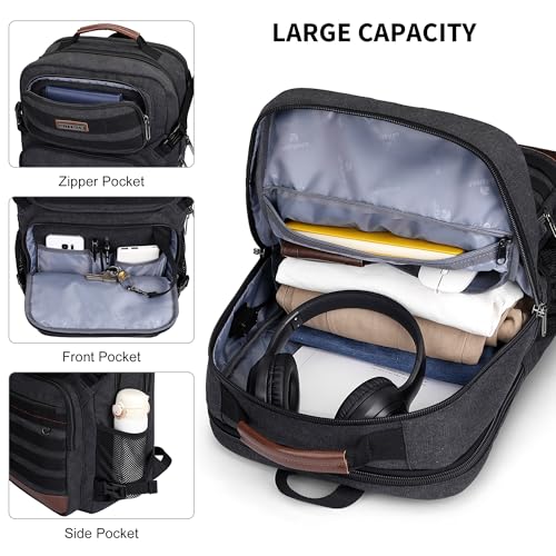 WITZMAN Canvas Travel Backpack for Men Multiple Pockets Fit 16 inch Laptop Backpack Carry-on Airline Approved(A8025 Black) - color: Black