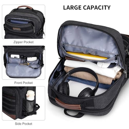 WITZMAN Canvas Travel Backpack for Men Multiple Pockets Fit 16 inch Laptop Backpack Carry-on Airline Approved(A8025 Black) - color: Black