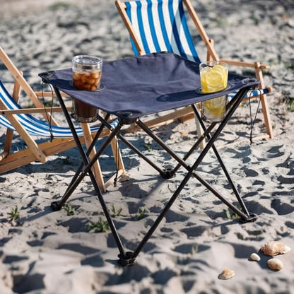 Cinnvoice Portable Folding Camping Table Lightweight Folding Beach Stand with 2 Cup Holders and Carry Bag for Camp Beach Travel Fishing and Outdoor Activities, Blue