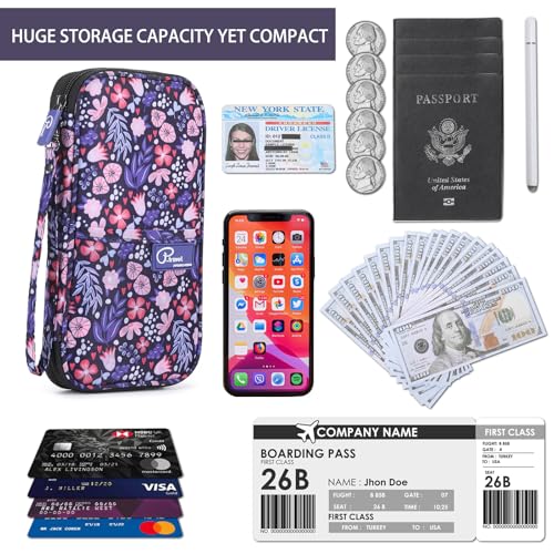 VanFn RFID Travel Passport Wallet, Family Passport Holder, Trip Document Organizer P.Travel Series - color: Pure Flower Pink