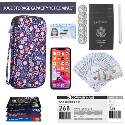 VanFn RFID Travel Passport Wallet, Family Passport Holder, Trip Document Organizer P.Travel Series - color: Pure Flower Pink