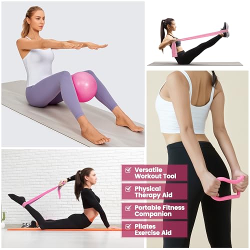 Pilates Kit for Women 13PCS, Pilates Ring and Ball Set with Magic Circle, Resistance Bands Set, Figure 8 Band, Yoga Ring & Grip Socks, Home Workout Equipment Essentials Starter Kit for Beginners - color: Pink