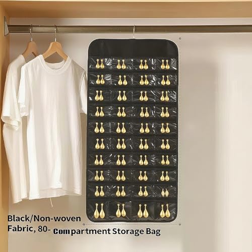 Hanging Jewelry Organizer Pockets Canvas Double Sided Rotating Hanger Necklace Hanging Wall Organizer Jewelry Roll for Earrings, Necklaces,Sunglasses,rings (80-Pocket Black) - color: Black