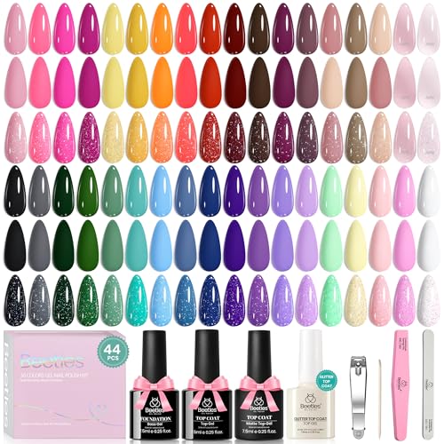 beetles Gel Polish Set Vivid Seasons - Spring Gel Nail Polish Set 36 Colors Pink Yellow Green Purple Jelly Shades 45pcs with Base & Top Coat UV LED Soak Off DIY Salon Summer Gift for Women & Girls - color: 0-1-Vivid Seasons