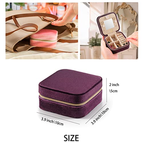 ZPROW Plush Velvet Travel Jewelry Case, Travel Jewelry Organizer, Jewelry Travel Case, Travel Jewelry Box, Small Jewelry Case for Women,Jewelry Travel Box, Earring Organizer with Mirror - Purple - color: Velvet 1 Pack - Purple