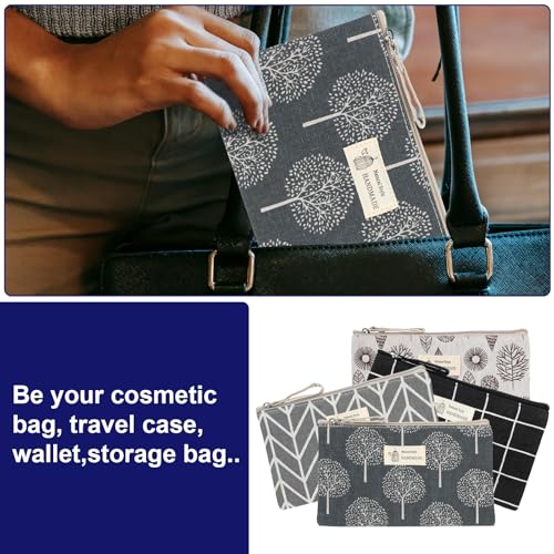 4 Pcs Canvas Cosmetic Bags Cosmetic Pouches with Zipper Makeup Bag Multi-Function Canvas Travel Pouch Vacation Travel Toiletry Bag for Women Girls, 4 Patterns